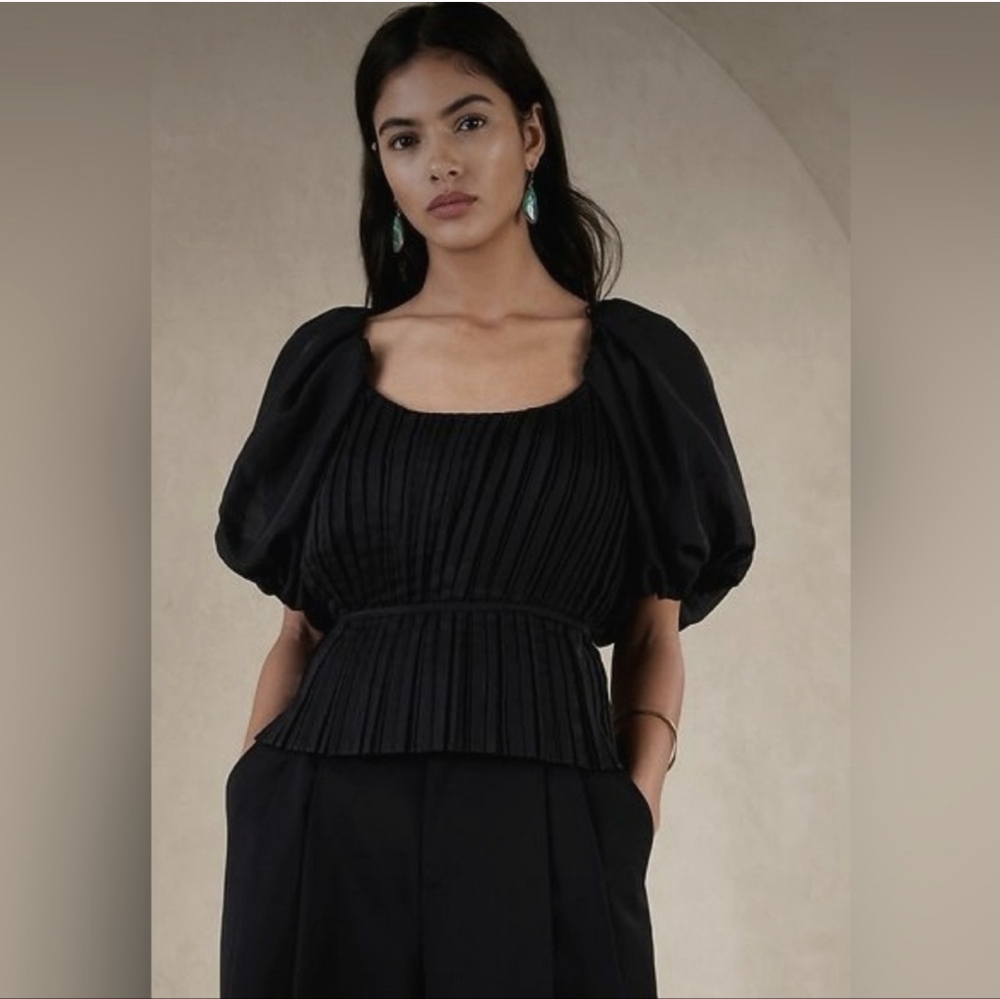 NWT Banana Republic Kali Puff Sleeves Pleated Peplum Blouse Size 6